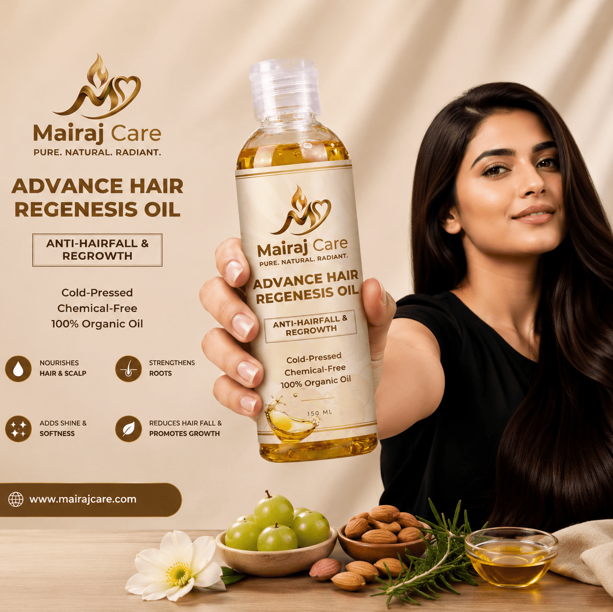 Lady Showing Advance Regenesis Organic Hair Oil For Hairfall & Dandruff - Mairaj Care